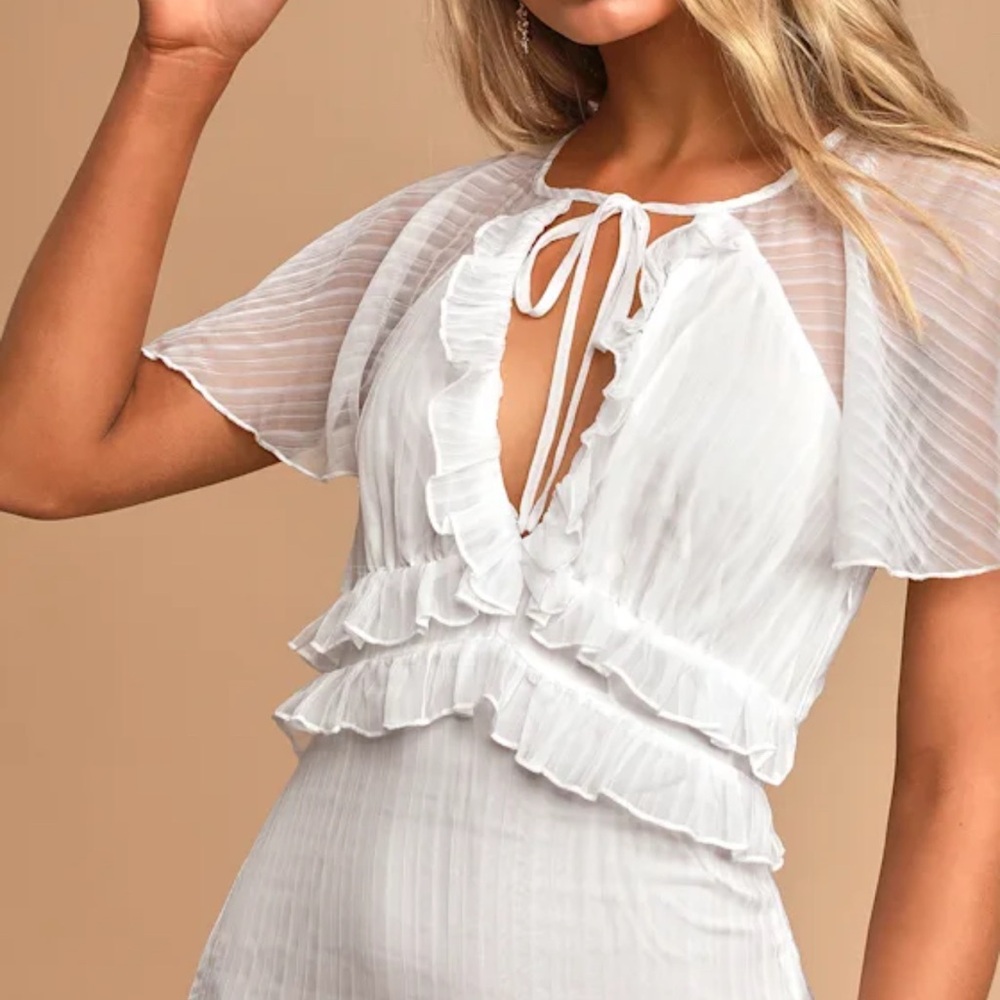 NWT LULUS Sweetest Delight White Ruffled Short Sleeve Maxi Dress - Picture 2 of 9
